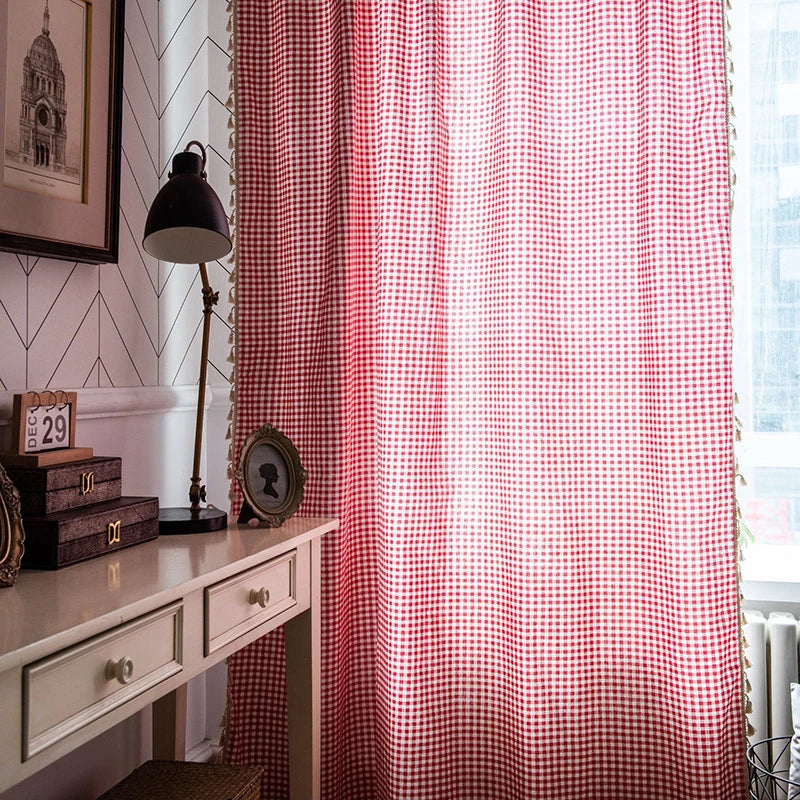 Qfdian Red White Plaid Curtains Blackout Check Pattern Rod Pocket for Living Room Bedroom Christmas Decoration Semi Sheer Window Drapes