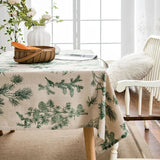 Qfdian Green Printed Pines Birds Tablecloths Rectangle Cotton Linen Table Cloth Table Cover for Kitchen Dining Tables Picnic Decoration