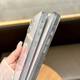 Qfdian Fashion Tempered Glass Transparent Back Cover for iPhone 16 15 14 13 12 11 Pro Max 14/15/16 Plus Sparkling Powder Soft Edge Case