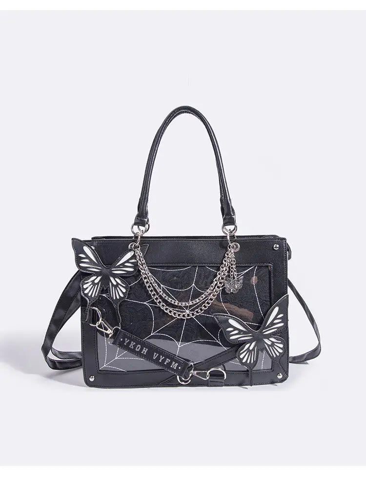 Qfdian Sweet Y2k Lolita Butterfly Chain Shoulder Bags Trendy Gothic Harajuku Ita Bag Japanese Chic Women Transparent Handbags Crossbody