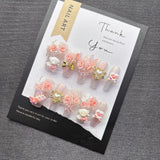 Qfdian Sweet Princess Romantic Press on Nail Light Pink Glitter with Butterfly Bear Charm Cute Fake Nails for Date Night Snug No Damage