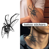Qfdian Black Spider Temporary Tattoo Stickers Waterproof Long Lasting One Week To Two Weeks,realistic, For Men Neck Arm Chest