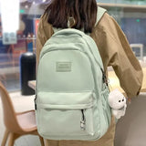 Qfdian Waterproof Teenage Bookbag Nylon Rucksack Fashion Girl Backpack Women Shoulder Bag High School Schoolbag Black