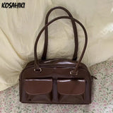 Qfdian Vintage Tender Preppy Girls Shoulder Bags Streetwear Fashion All Match Handbags Women Casual Solid Underarm Bag Y2k Aesthetic