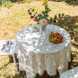 Qfdian Tassel Tablecloths Round Dust-Proof Cotton Fabric Table Cover for Living Room Kitchen Picnic Dinning Tabletop Decorations