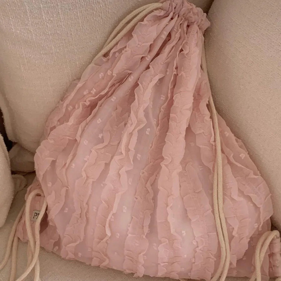 Qfdian Women Lovely Drawstring Backpack Pleated Cloud Shoulder Bag Casual Crossbody Bag