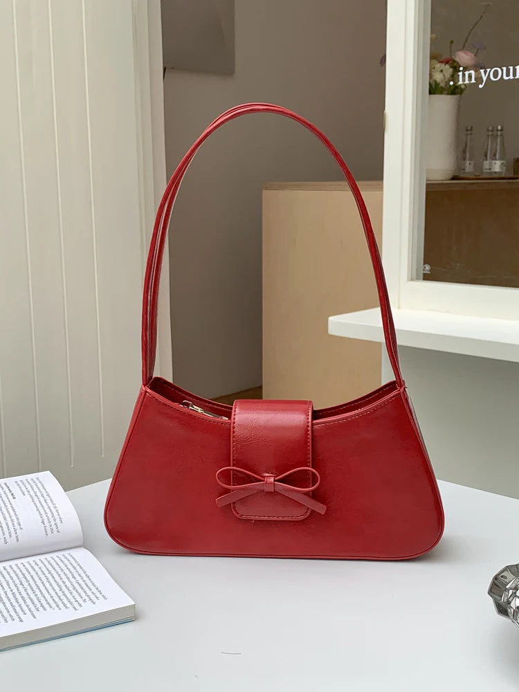 Qfdian Luxury Design All Match Y2k Aesthetic Bow Underarm Bag Women Fairy Elegant Shoulder Bags Office Lady Fashion Purses and Handbags