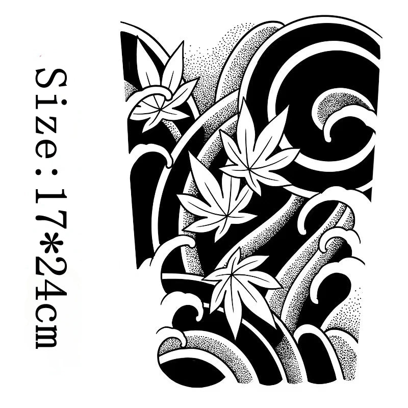 Qfdian Japanese Traditional Half Arm Herbal Juice Temporary Tattoo Stickers Sakura Leaf Lasting Art Fake Tattoo Men Women Faux Tatouage