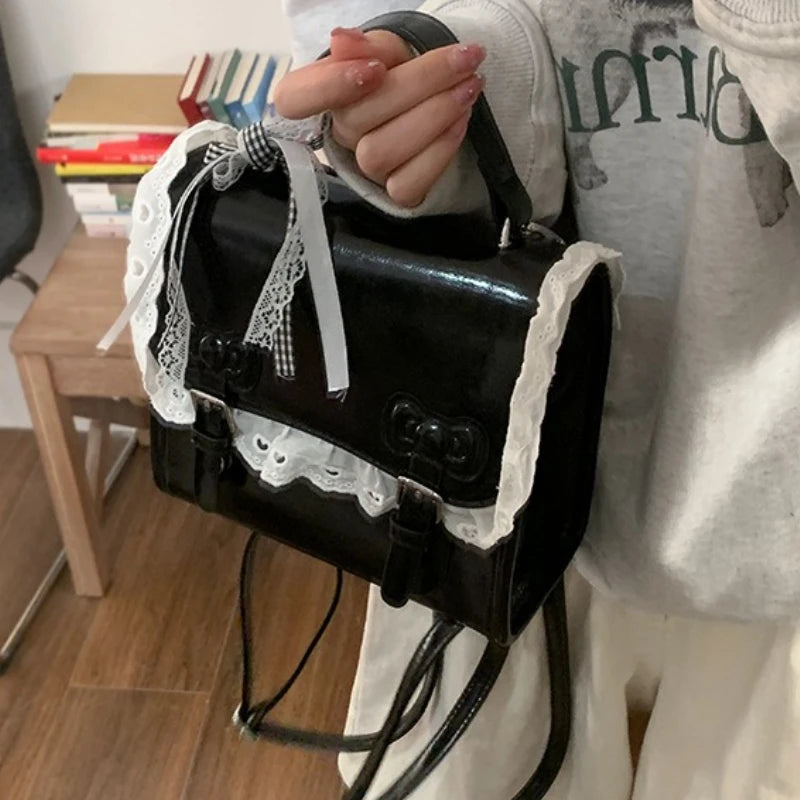 Qfdian Korean Kawaii Lace Fashion Handbags Women All Match Sweet Mini Backpacks Y2k Aesthetic Casual Simple Schoolbags Trendy Preppy