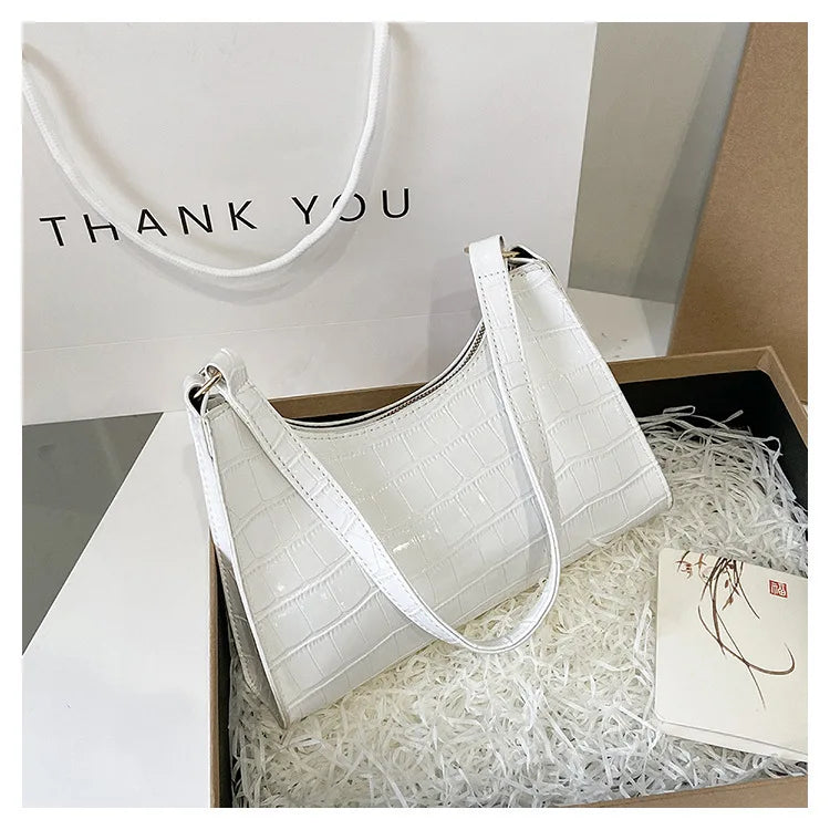Qfdian Fashion PU Leather Underarm Bags for Women Alligator Pattern Armpit Handbag Female Small Handbags Messenger Purse
