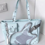 Qfdian All Match Y2k Zipper Pockets Ita Bag Japanese Transparent Vintage Chain Shoulder Underarm Handbags Trendy Women Casual Tote Bags