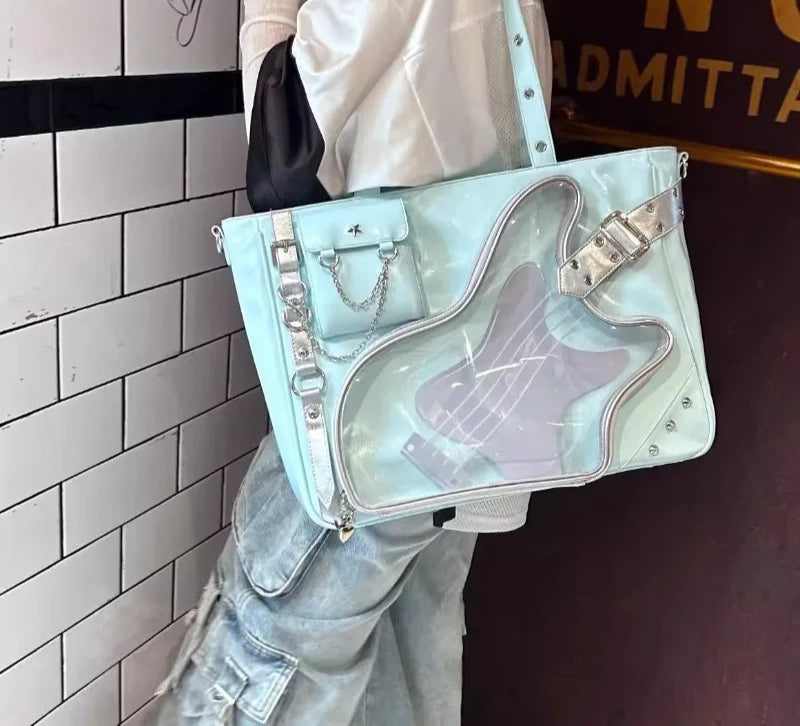 Qfdian All Match Y2k Zipper Pockets Ita Bag Japanese Transparent Vintage Chain Shoulder Underarm Handbags Trendy Women Casual Tote Bags