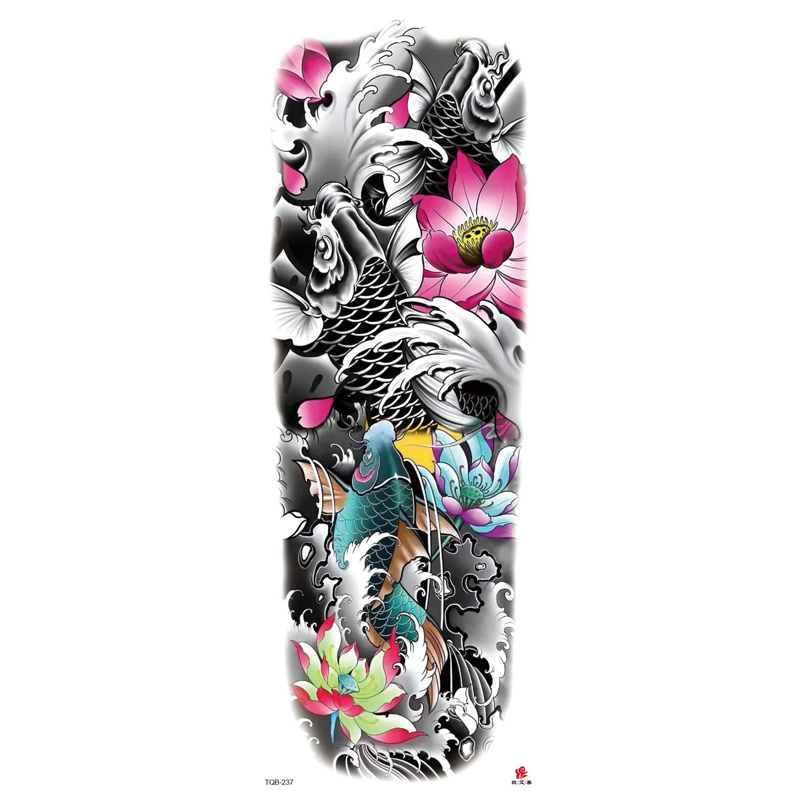 Qfdian Full Arm Tattoo Waterproof Temporary StickerCool Skull Fish Dragon Lion Clock Men Women Art Fake Sticker Glitter Style