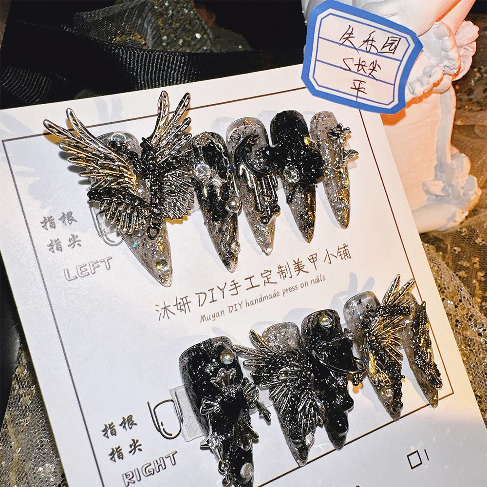 Qfdian Handmade Nail Shot of Spicy Girl Heavy Industry Metal Lost Paradise Subculture Super Cool Spicy Girl Dark Personality  Nails