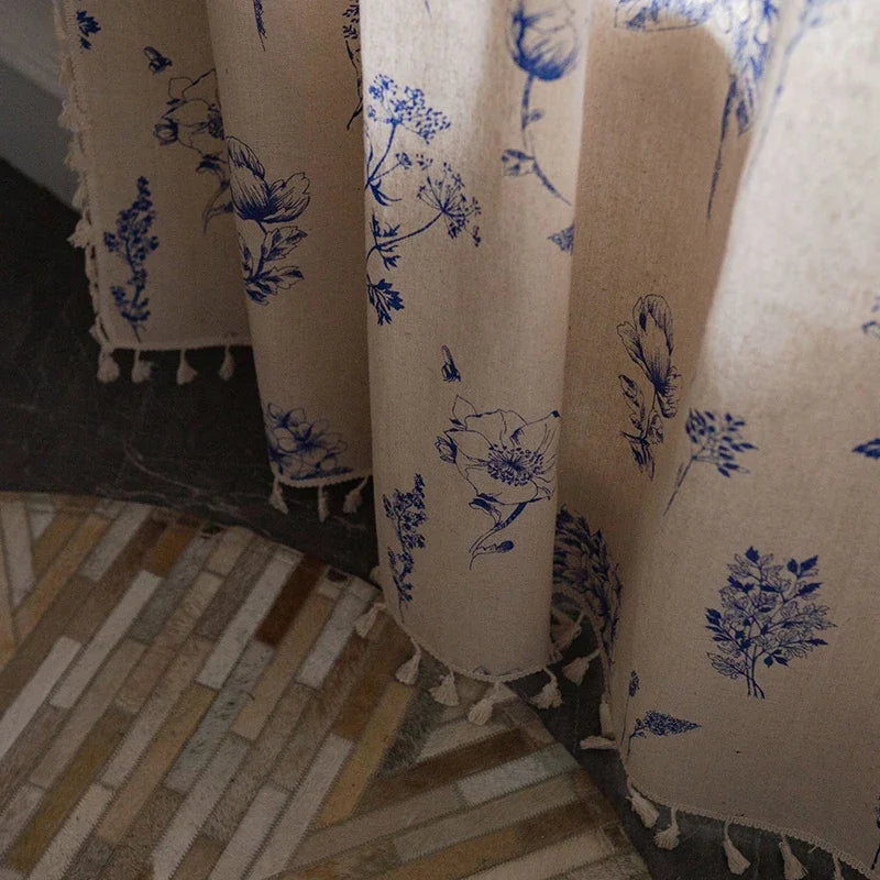Qfdian Blue Floral Curtain Printing Window Curtains for Light Blocking Drapes Rod Pocket Bedrooms Living Room Bathroom Boho Decorations