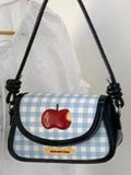 Qfdian Patchwork Contrast Color Plaid Underarm Bag Japanese Girls Kawaii Sweet Shoulder Handbags Y2k Women Fashion Chic Crossbody Bags