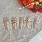 Qfdian 10 pcs Metal Handmade Press on Nails Middle Ballet Pink Bow Design False Nails Adhesive Nail  wearable Artificial Nails