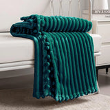 Qfdian Fleece Throw Blanket Couch with Pom Pom Fringe Soft Cozy Fuzzy Flannel Blankets for Sofa Bed Large Lightweight Plush All Seasons