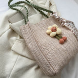 Qfdian Woven grass woven bag for women, large capacity fashionable new flower shoulder bag, casual shoulder bag, summer tote bag