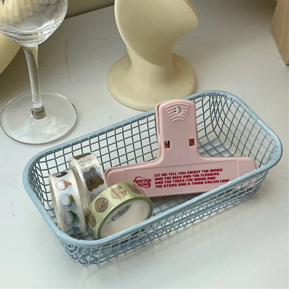 Qfdian Desktop Storage Basket INS Metal Sundries Organizer Basket Photocard Case Office Stationery Home Supplies Make Up Sorting Holder