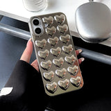 Qfdian Simple Stylish Silver Love Heart Phone Case For iPhone 11 12 13 14 15 16 Pro Max Glossy TPU Protective Back Cover
