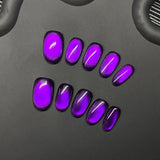 Qfdian 10PCS Handmade Short Oval Press on Nails Cat Eye Glitter False Nails Manicure Art for Wearable Adhesive Fake Nails Purple Tips