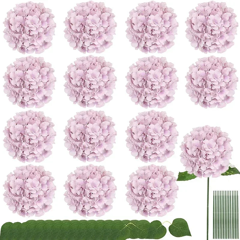 Qfdian Silk Hydrangea Flowers 54 Petals Artificial Hydrangeas with Stem for Flower Arrangement Table Decor Wedding Home Decoration