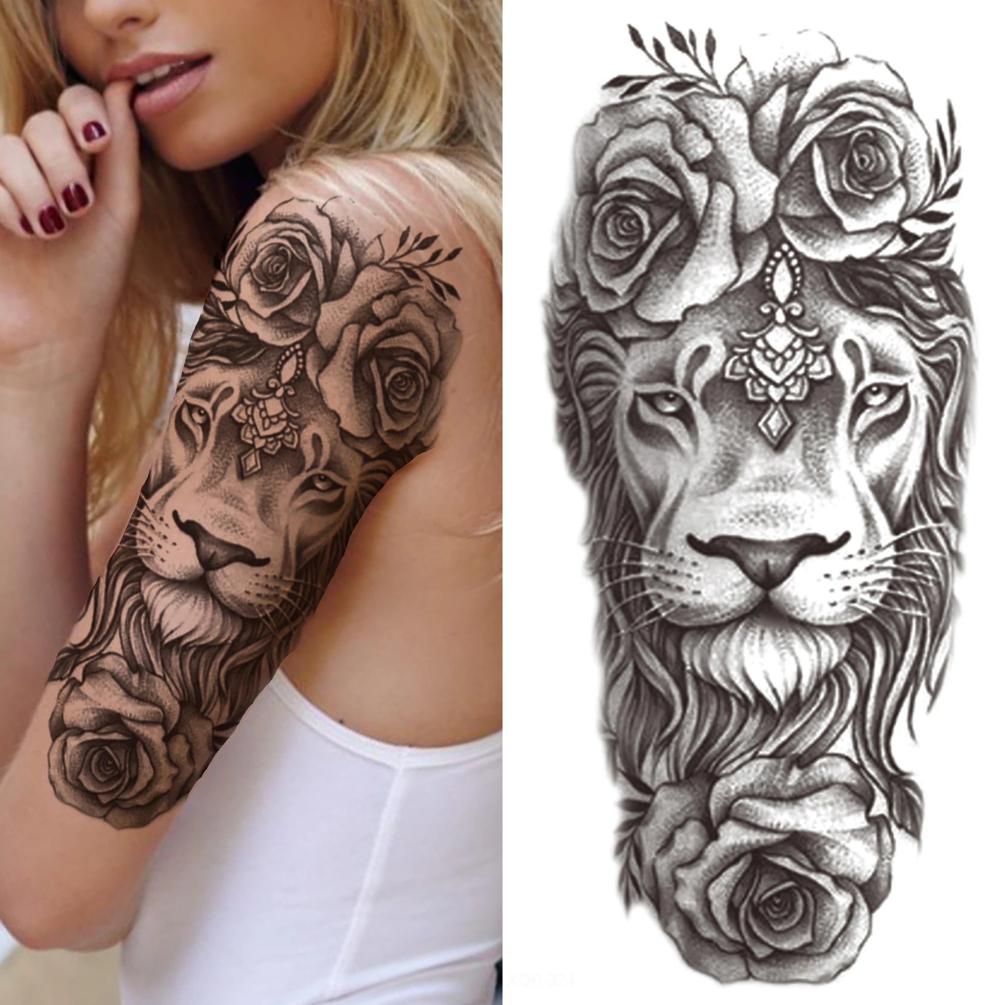 Qfdian Black Sexy Flower Waterproof Temporary Tattoos Sticker Rose Snake Lion Women Body Arm Painting Realistic Fake Tattoo
