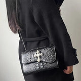 Qfdian Y2k Aesthetic Punk Gothic Cross Shoulder Bag Women Vintage Fashion Casual Handbags All Match Trendy Office Lady Crossbody Bags