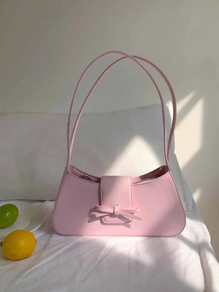 Qfdian Luxury Design All Match Y2k Aesthetic Bow Underarm Bag Women Fairy Elegant Shoulder Bags Office Lady Fashion Purses and Handbags