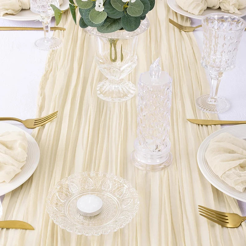 Qfdian Beige Table Runner Gauze Cheesecloth Rustic Sheer Boho Wedding Decoration Tablecloth Baby Shower Christmas Birthday Party Decors