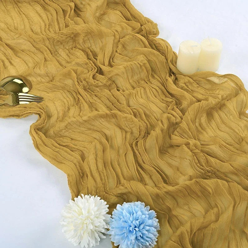 Qfdian 3pcs White Cheesecloth Table Runner Boho Gauze Cheese Cloth for Wedding Bridal Baby Shower Birthday Party Cake Table Decorations