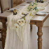 Qfdian Beige Table Runner Gauze Cheesecloth Rustic Sheer Boho Wedding Decoration Tablecloth Baby Shower Christmas Birthday Party Decors