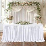 Qfdian White Table Skirts Rectangle Polyester Ruffle Tablecloth for Wedding Birthday Party Baby Bridal Shower Banquet Table Decorations