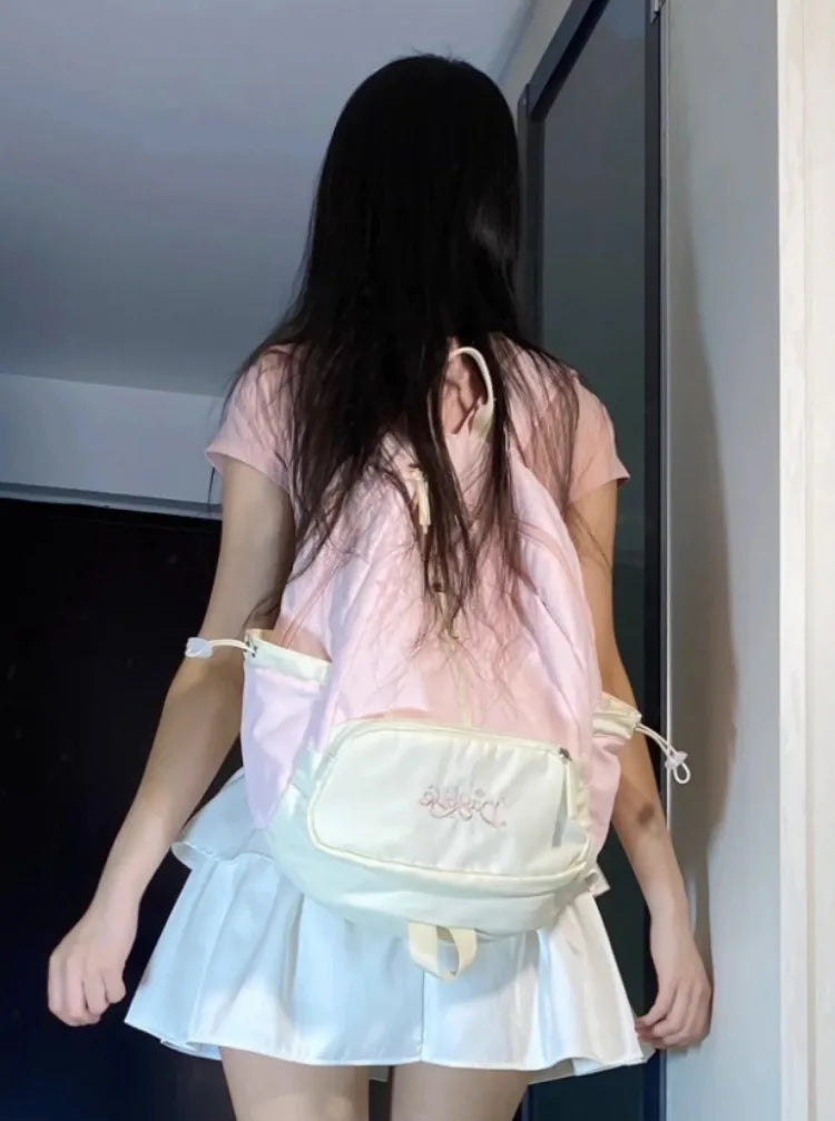 Qfdian Patchwork Contrast Color Preppy Zipper Backpack Sweet Y2k Aesthetic Chic Fashion Backpacks High-capacity Casual Schoolbags Women