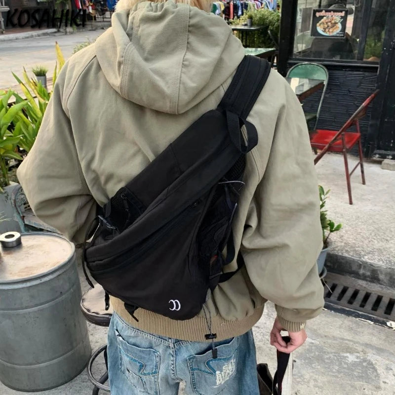 Qfdian Y2k Aesthetic All Match Women Streetwear Handbags Vintage Grunge Men Crossbody Bag Fashion All Match Cargo Shoulder Bags Trendy