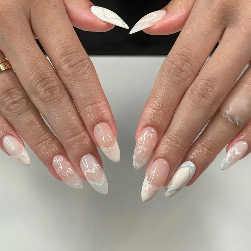 Qfdian 24Pcs Solid Nude Color Fake Nails with Jelly Glue Short Almond Press on False Nails Wearable Oval Finished Full Cover Nail Tips