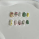 10Pcs Handmade lovely Press on Nails Short Cute Reusable Adhesive False Nails Acrylic Nail Tips Nail Art Y2k Girls