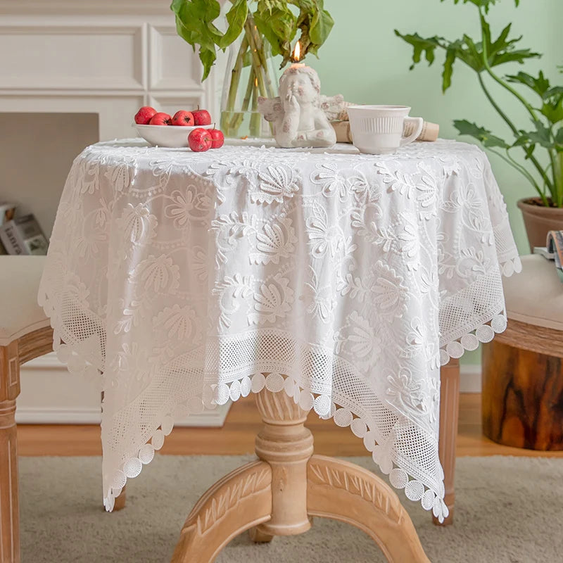 Qfdian Luxury Lace Tablecloth Rectangular for Living Room Bedroom Tea Cover Table Cover Bridal Baby Shower Embroider Wedding Decoration