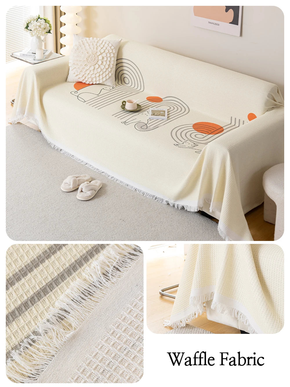 Qfdian Chenille Sofa Towel for living room French Style home decoration Sofa Cover Couch Cover Tassel edge Waffle cushion