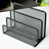 Qfdian 1 Pcs Black Desktop Office Storage Grid Metal Three-layer Business Card File Office Supplies Storage Rack