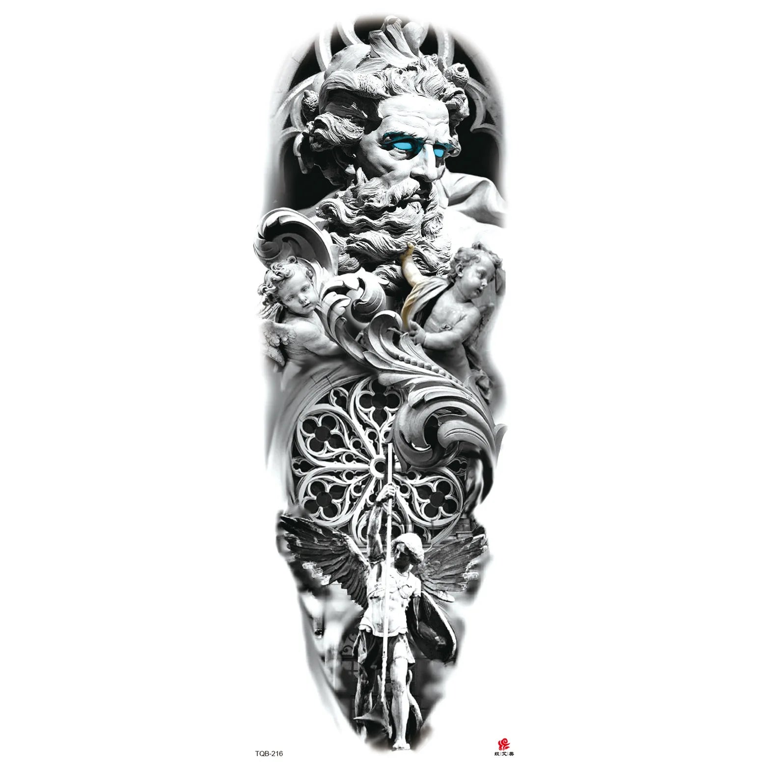 Qfdian Full Arm Tattoo Waterproof Temporary StickerCool Skull Fish Dragon Lion Clock Men Women Art Fake Sticker Glitter Style