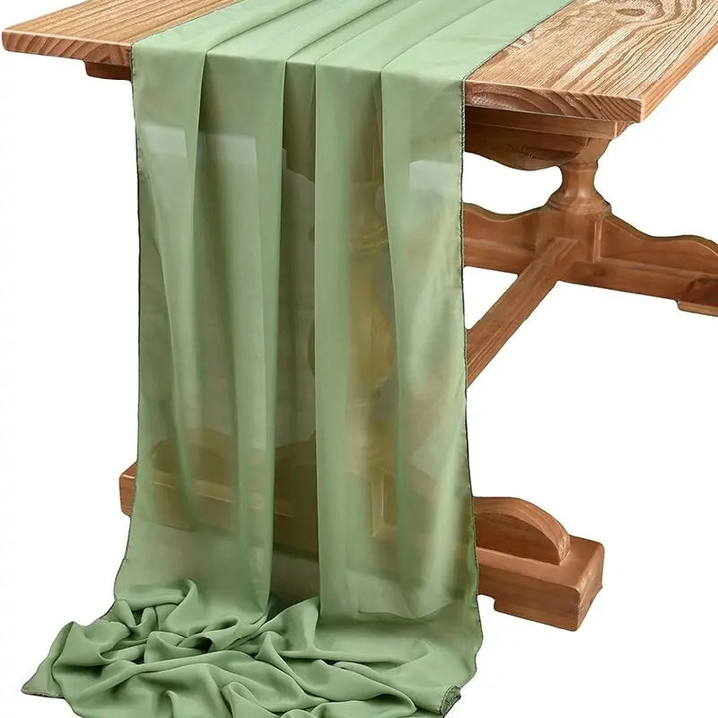 Qfdian Sage Green Chiffon Table Runner Gauze Rustic Sheer Table Decor for Romantic Bridal Baby Shower Birthday Party Wedding Decoration