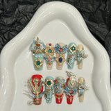 Qfdian 10Pcs High Quality Handmade Press on Nails Colorful Angel Heavy Industry Purple Sparkling Alien Diamond Nail Art Shows White