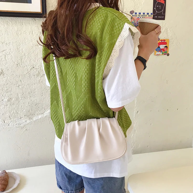 Qfdian Korean Simple Fairy Pleated Cloud Bag Women Y2k Aesthetic Chic Elegant Shoulder Bags 2025 Office Lady Fashion Handbags Crossbody
