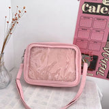 Qfdian Japanese Preppy All Match Shoulder Bag Girls Transparent Patchwork Handbags Women Y2k Aesthetic Simple Cute Crossbody Ita Bags