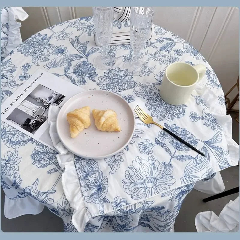 Qfdian Rustic Tablecloth Classic French Printed Ruffles Cotton Table Cloth Rectangle for Kitchen Dining Livingroom Christmas Decoration