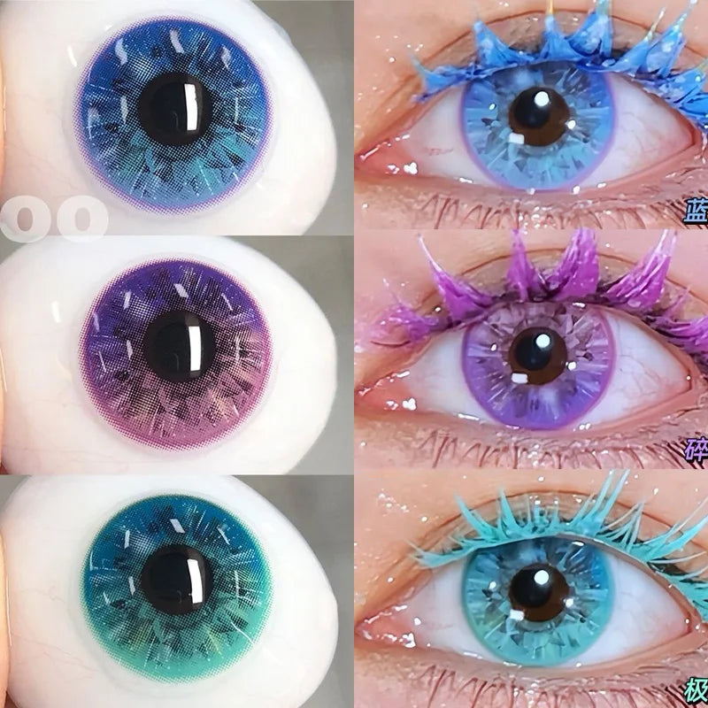 Qfdian Prussian Blue Color Contact Lenses Cosplay Softlens for Eyes Lenses Eyecontacts with Myopia