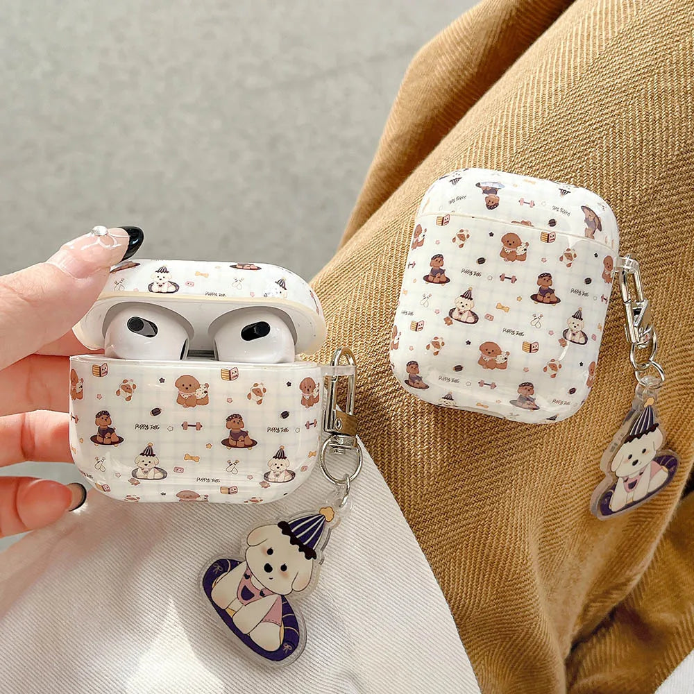 Qfdian Korea Ins Lovely Sit Dog Silicone Soft Case for AirPods 1/2/3/4 Pro 2 Wireless Bluetooth Earphone Charging Box Protection Coque