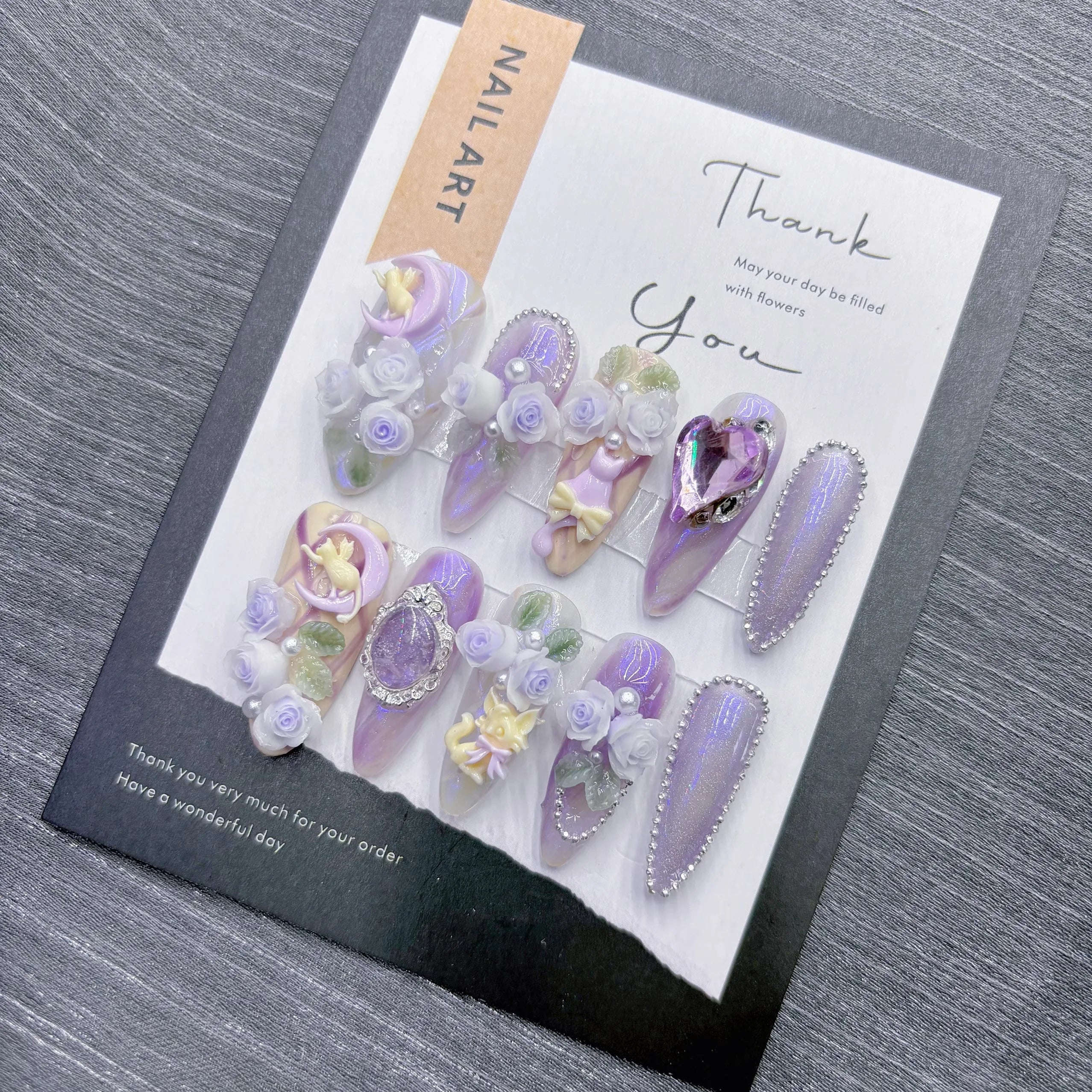 Qfdian 10Pcs High Quality Handmade Press on Nails High Cost Performance Hazy And Dreamy Nail Stickers Taro Purple Romance